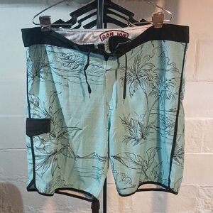 Ron Jon Palm Print Swim Shorts - Aqua and Black